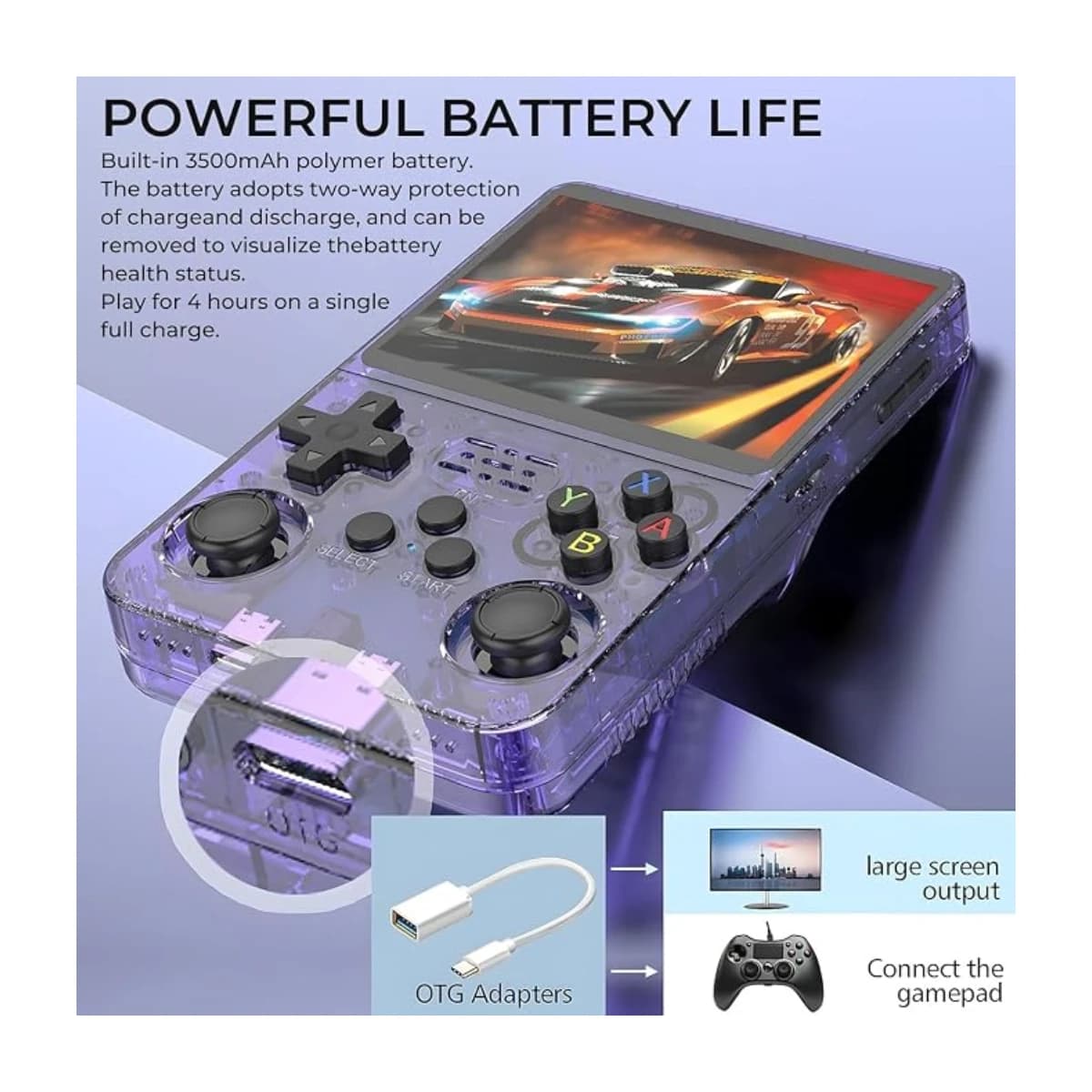 R36S Retro Handheld Gaming Console with Dual 3D Joysticks, 3.5" HD Screen, 3500mAh Battery - Thumbnail Angle 4 | Elmougi Store UAE