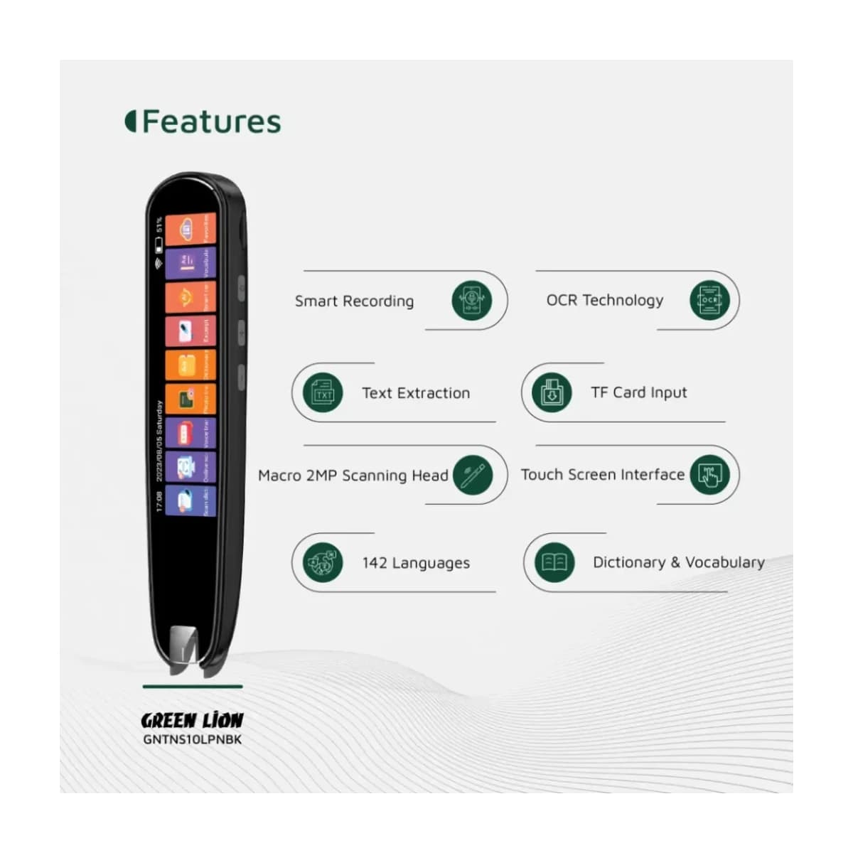 Green Lion Translation Pen - Black - Thumbnail Angle 3 | Elmougi Store UAE