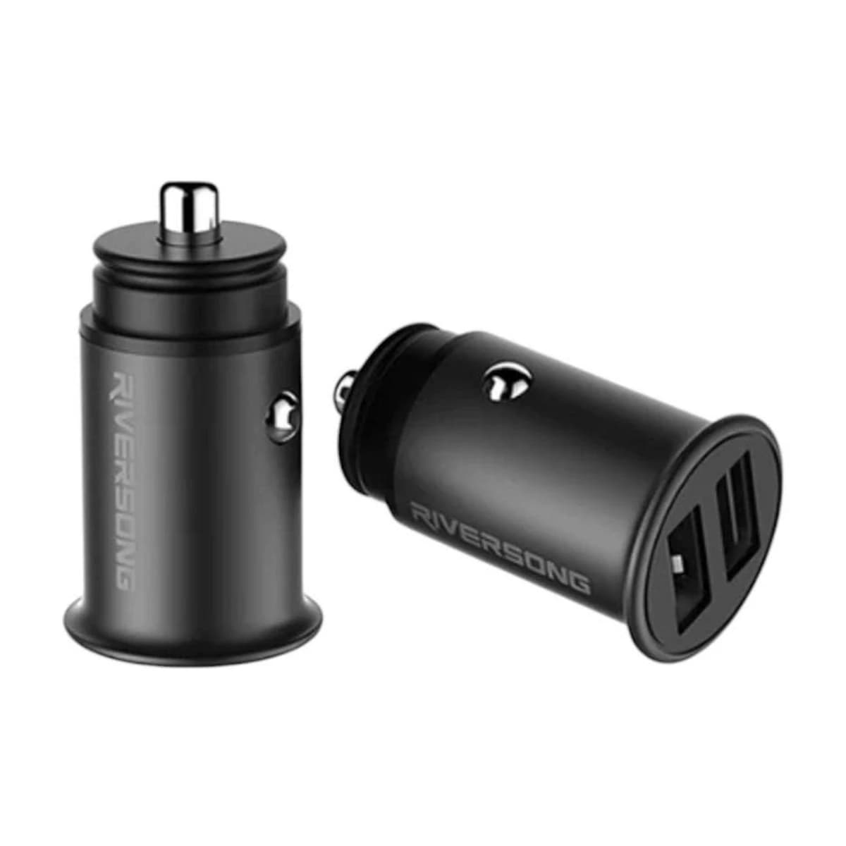 Riversong Safari P2 CC13 Car Charger with 1m USB to Lightning Cable - Black - Thumbnail Angle 1 | Elmougi Store UAE