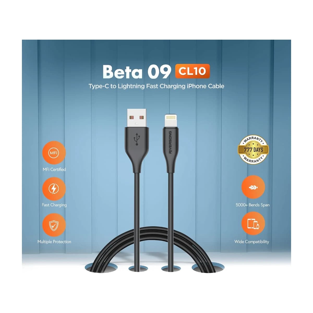 RIVERSONG Lightning Cable - Fast Charging, Tangle-Free, Wide Compatibility - Thumbnail Angle 2 | Elmougi Store UAE