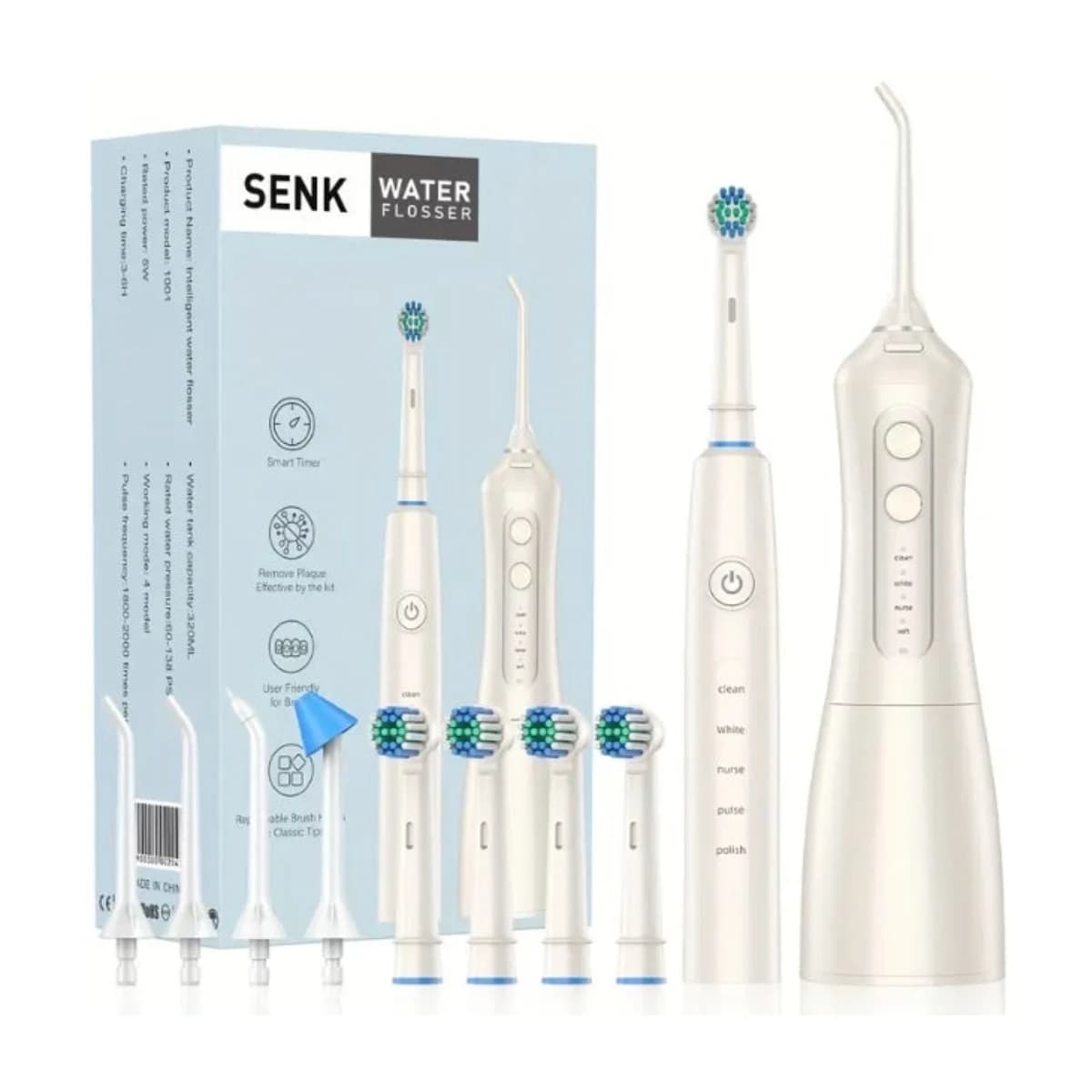 SENK Intelligent 2-in-1 Water Flosser & Electric Toothbrush Kit – 320ml Large Capacity Detachable Tank, 4 Modes, High-Frequency Pulse 1800-2000/min - Thumbnail Angle 1 | Elmougi Store UAE