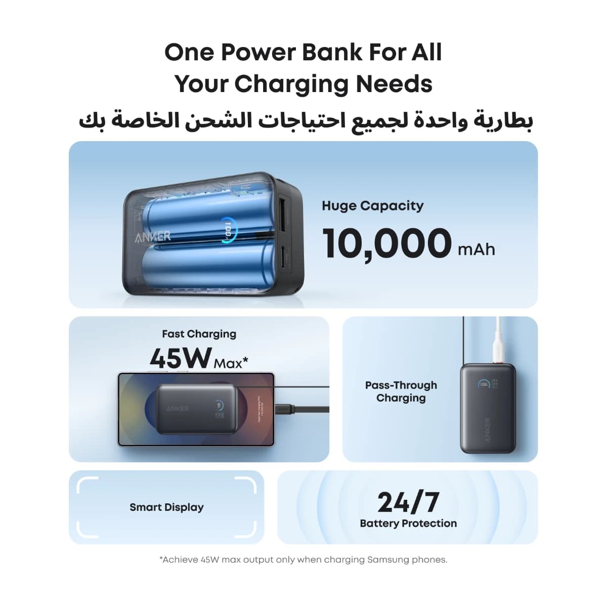 Anker Nano 10000mAh Power Bank with Retractable Cable, 45W Max Compact Battery Pack, Smart Display, for iPhone 16 Series, iPad, Galaxy, Pixel, and More - Thumbnail Angle 3 | Elmougi Store UAE