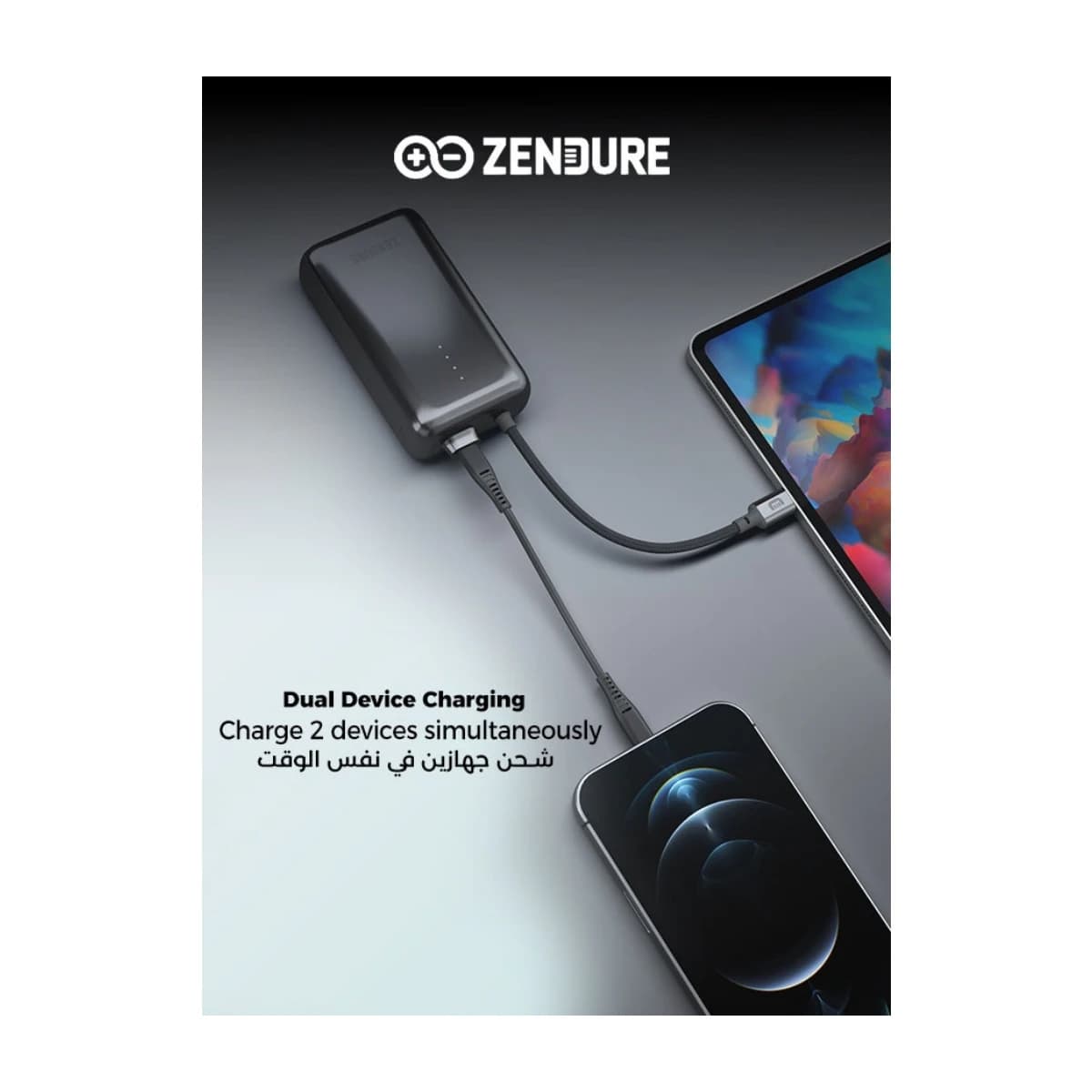 ZENDURE SuperMini Pro 20000mAh Power Bank, 30W Portable Charger with Built-in Cable, Grey - Thumbnail Angle 2 | Elmougi Store UAE