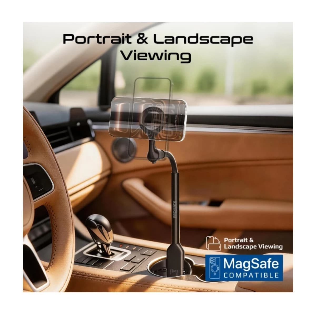 PROMATE CuPro-1 Universal Cup Holder Phone Mount, Spring-Lock Car Phone Holder with Flexible Aluminium Gooseneck, N52 Magnetic Cradle, Portrait & Landscape Viewing, Fits Round and Square Cup Holders black - Thumbnail Angle 3 | Elmougi Store UAE