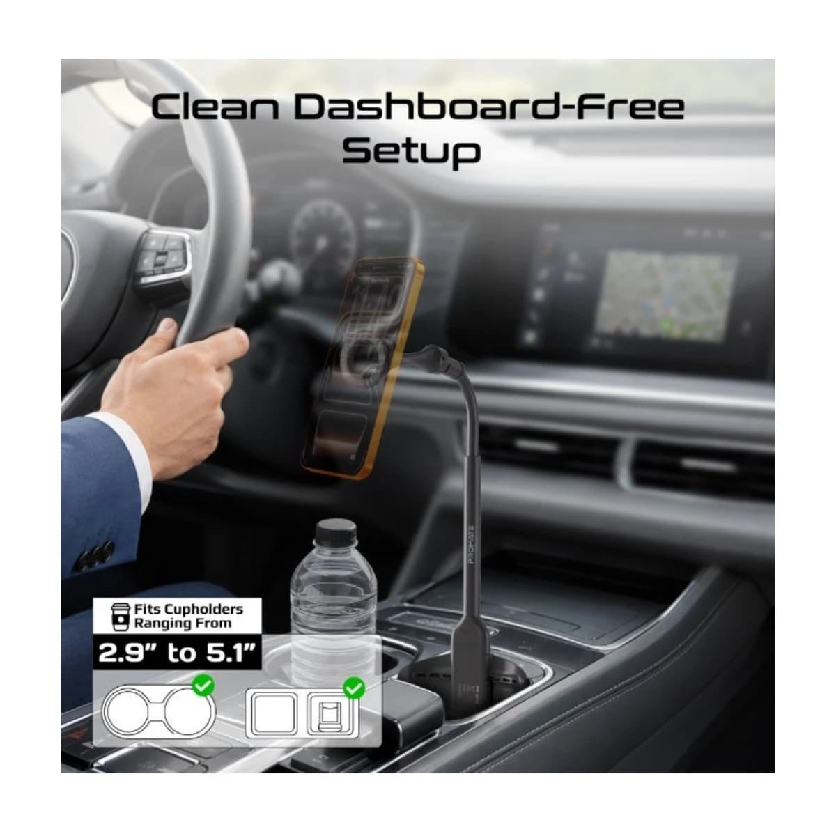 PROMATE CuPro-1 Universal Cup Holder Phone Mount, Spring-Lock Car Phone Holder with Flexible Aluminium Gooseneck, N52 Magnetic Cradle, Portrait & Landscape Viewing, Fits Round and Square Cup Holders black - Thumbnail Angle 4 | Elmougi Store UAE