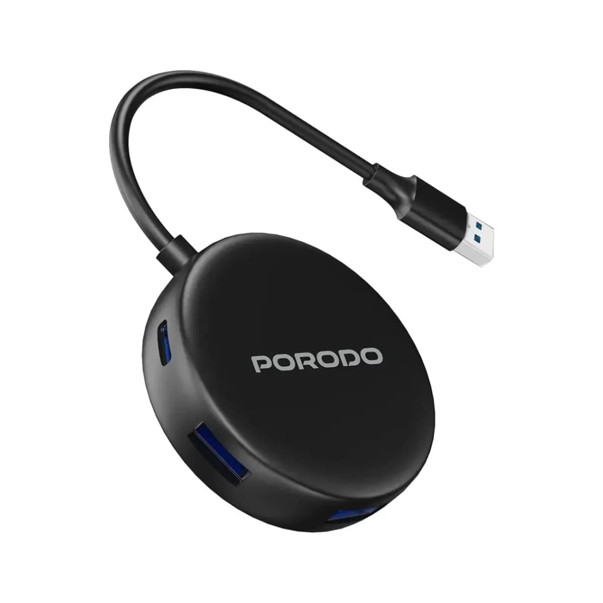 Porodo 5-in-1 USB 3.0 Hub with 4x USB-A and 1x USB-C Ports - Black - Thumbnail Angle 1 | Elmougi Store UAE