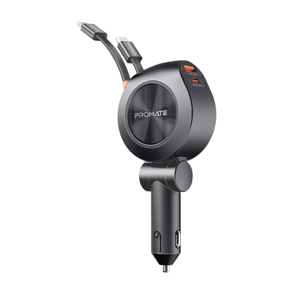 Promate 88W Multi-Port Car Charger with Dual Retractable USB-C Cables - High Resolution View 1 | Elmougi Store UAE