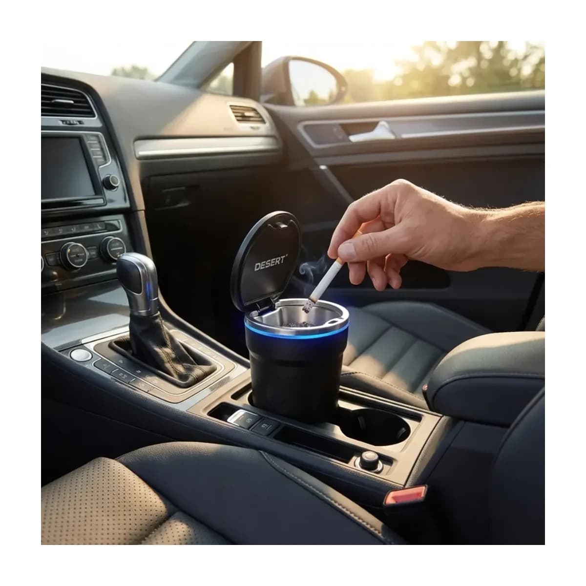 Car Ashtray with LED Light, Smokeless, Flame Retardant, Auto Ash Cup - High Resolution View 3 | Elmougi Store UAE