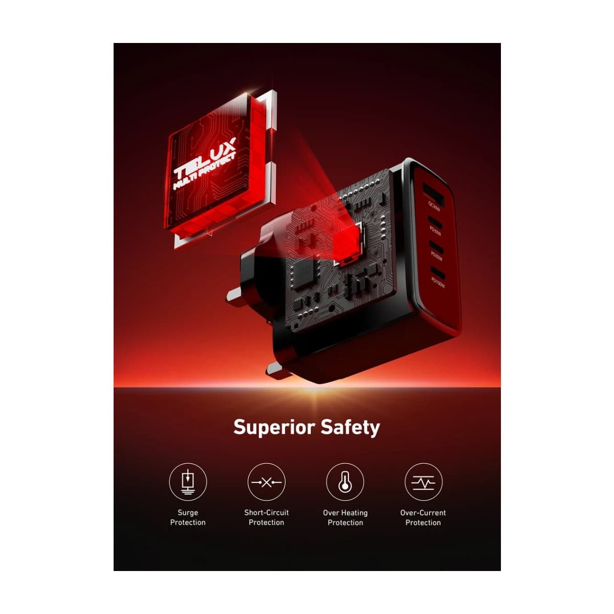 VoltFlow 100W 4-Port USB-C PD GaN Wall Charger - High Resolution View 3 | Elmougi Store UAE