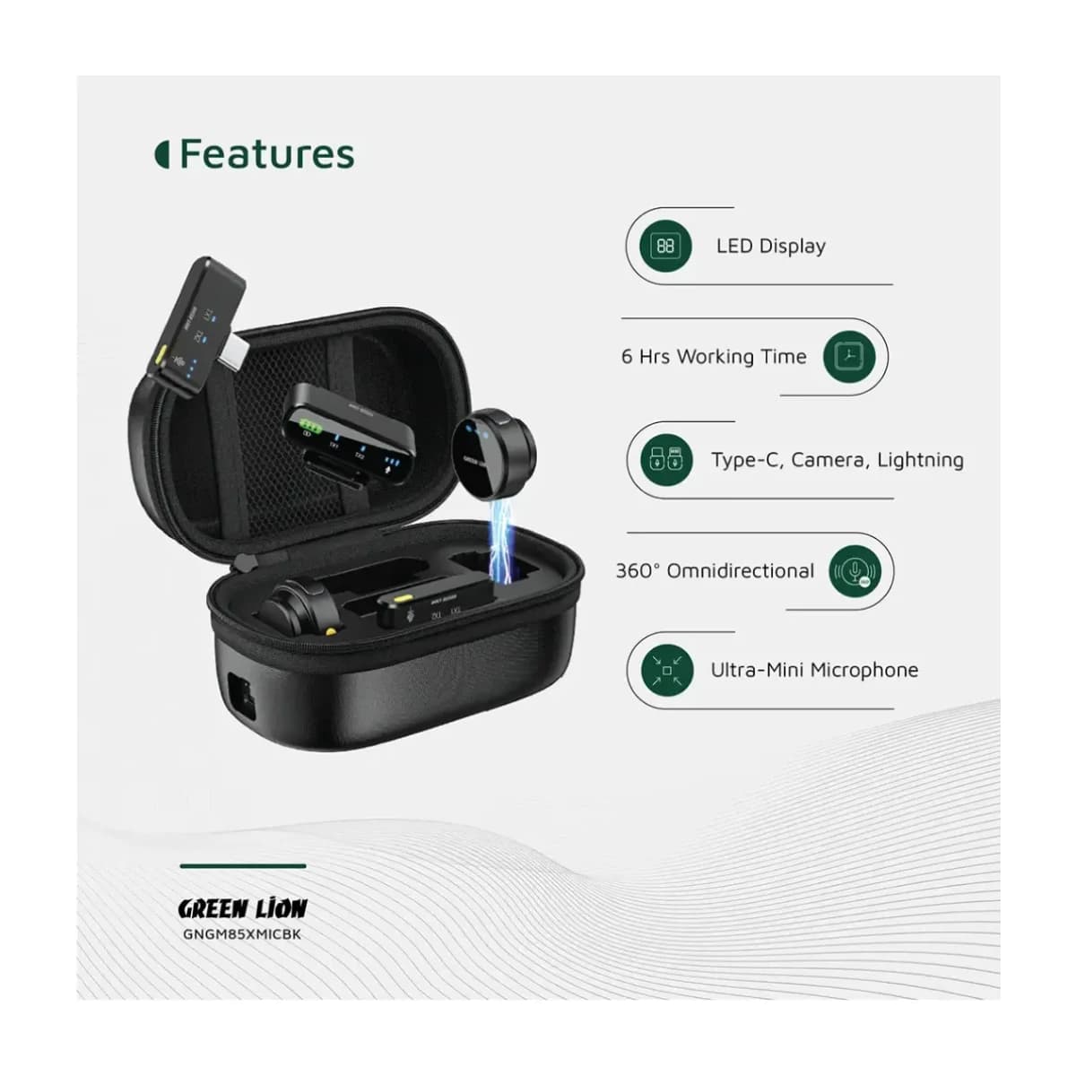 Green Lion GM-85X 3-in-1 Wireless Microphone - Black - High Resolution View 3 | Elmougi Store UAE