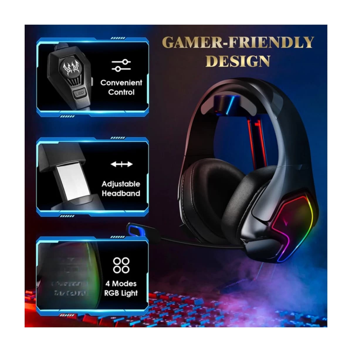 Kotion Each G3000 3.5mm Gaming Headset with Microphone and RGB LED - High Resolution View 4 | Elmougi Store UAE