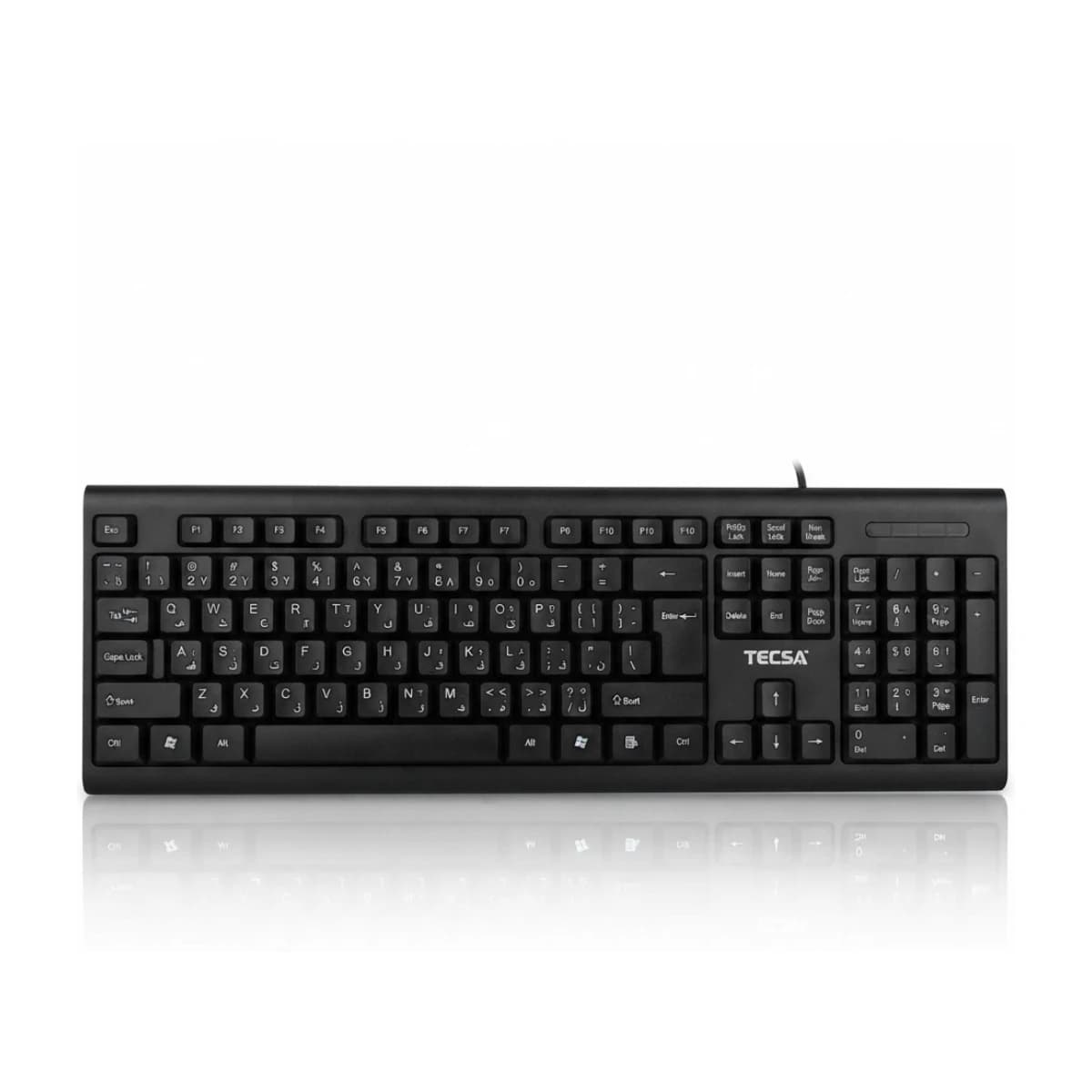Wired Keyboard – 104 Keys – Full-Size – USB – Numeric Keypad – Low-Noise Membrane Keys – Black – TECSA UK160 - High Resolution View 1 | Elmougi Store UAE