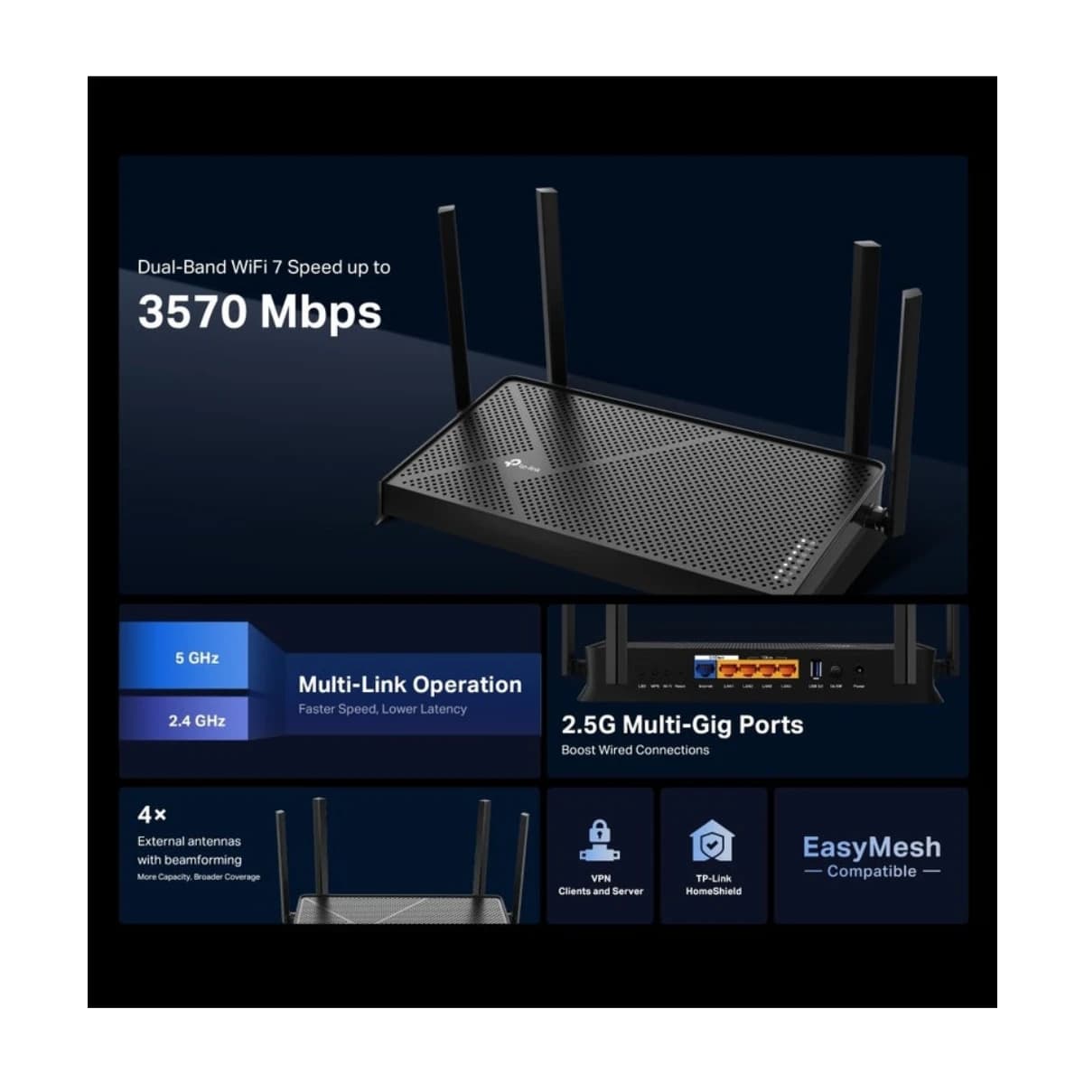 TP-Link Archer BE230 BE3600 Dual-Band Wi-Fi 7 Router - High Resolution View 3 | Elmougi Store UAE