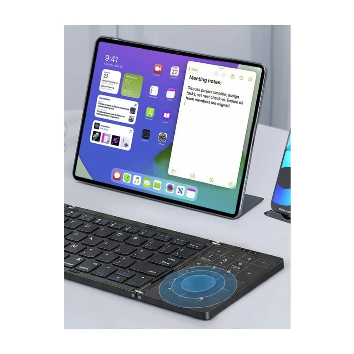 Porodo Minima Slim Folding Keyboard with Touchpad & Numpad - Bluetooth 5.0, Portable, Multi-OS Support - Black - High Resolution View 4 | Elmougi Store UAE