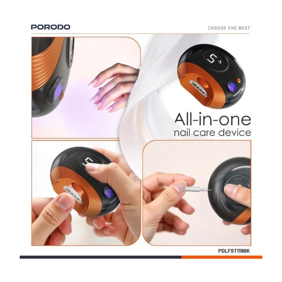 Porodo All-In-One Nail Trimmer Set with UV LED Light - High Resolution View 4 | Elmougi Store UAE