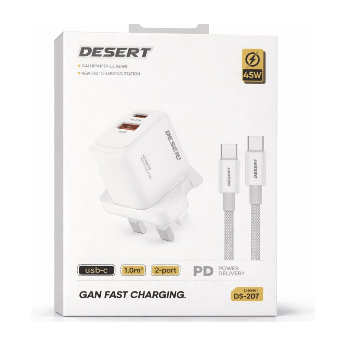 Desert DS-208 45W GaN Fast Charger + USB-C to Lightning Cable Kit - High Resolution View 1 | Elmougi Store UAE