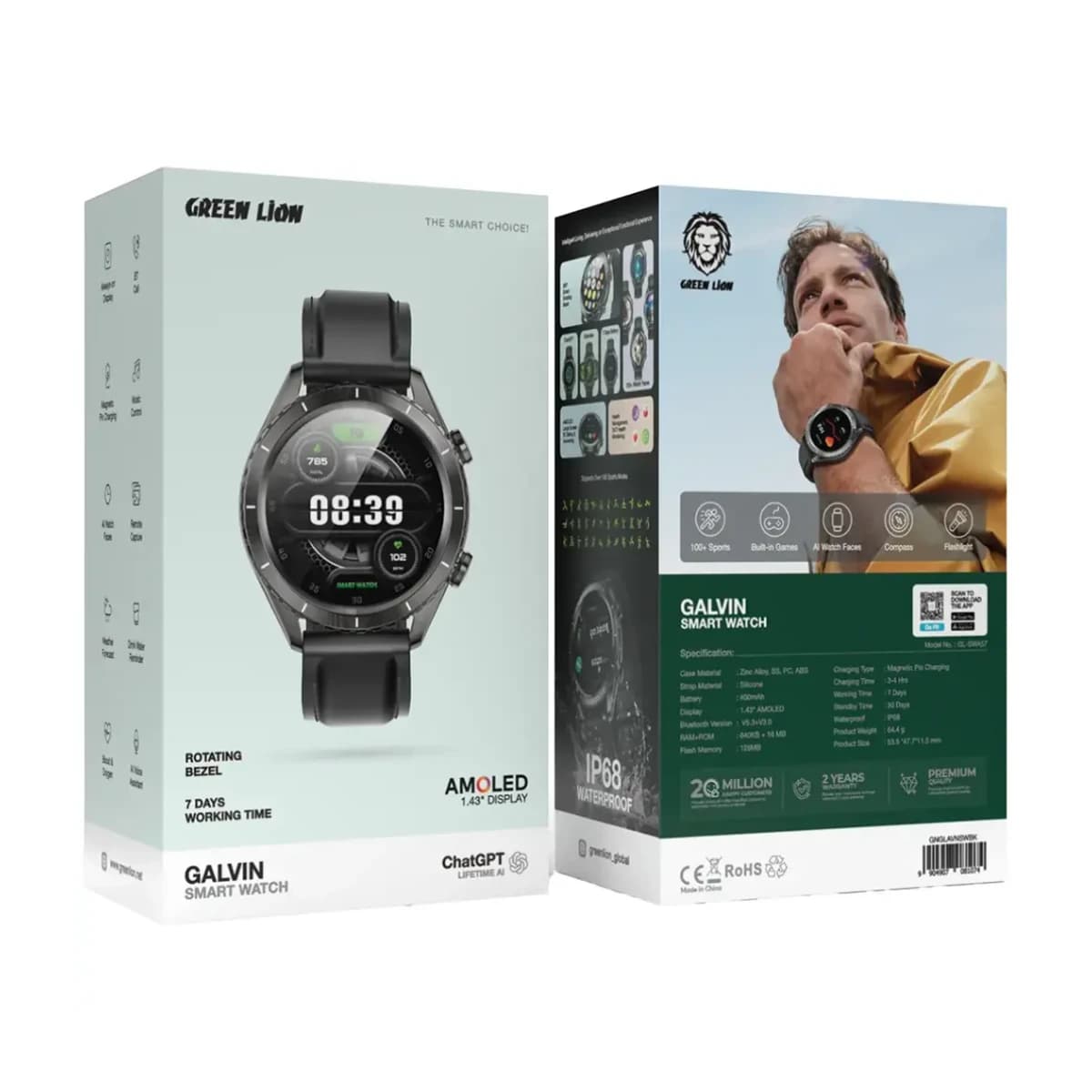 Green Lion Galvin Smart Watch with 1.43" AMOLED Display - High Resolution View 2 | Elmougi Store UAE