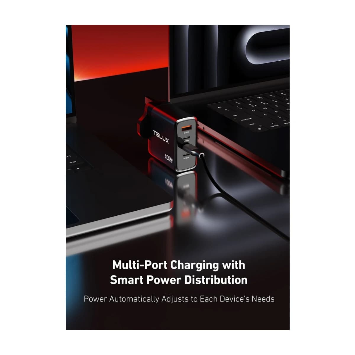 VoltFlow 100W 4-Port USB-C PD GaN Wall Charger - High Resolution View 4 | Elmougi Store UAE