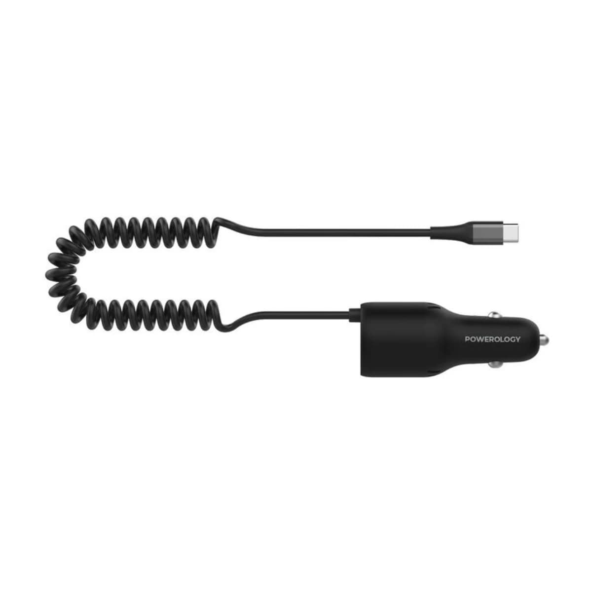 Powerology Triple Ports Car Charger with Type-C Cable - Black - High Resolution View 1 | Elmougi Store UAE