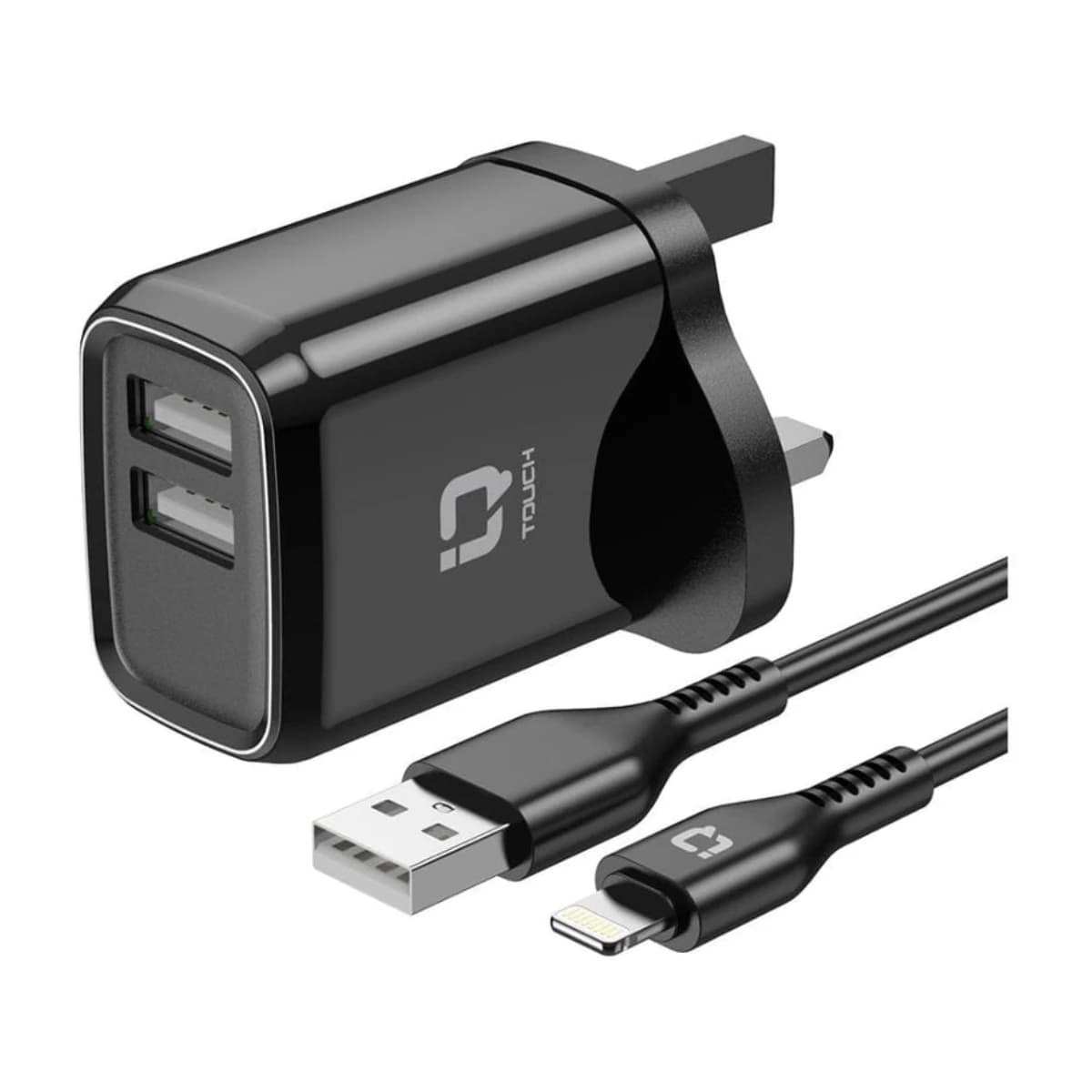 IQ TOUCH 12W Dual Port USB-A Wall Charger with 1M Lightning Cable - High Resolution View 1 | Elmougi Store UAE