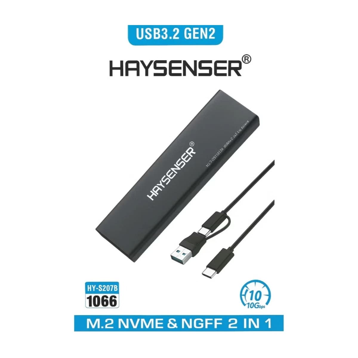 Haysenser M.2 SSD Enclosure USB 3.2 Gen 2 (10Gbps) - NVMe & SATA NGFF - High Resolution View 1 | Elmougi Store UAE
