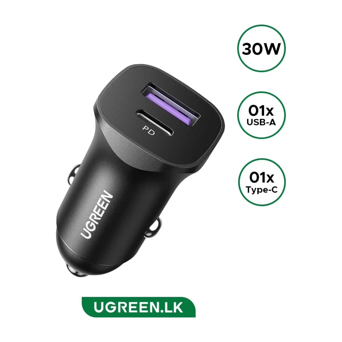 UGREEN 30W Type-C USB Dual Port Car Charger CD130 - High Resolution View 1 | Elmougi Store UAE
