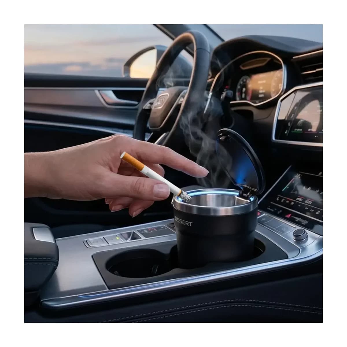 Car Ashtray with LED Light, Smokeless, Flame Retardant, Auto Ash Cup - High Resolution View 2 | Elmougi Store UAE