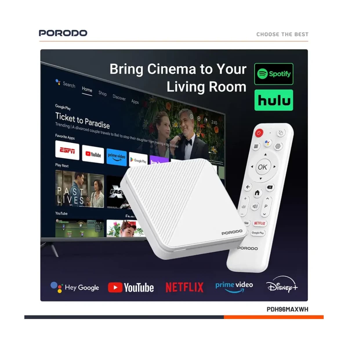 Porodo EcoBox Android TV Box with 4K Ultra HD Streaming - White - High Resolution View 3 | Elmougi Store UAE