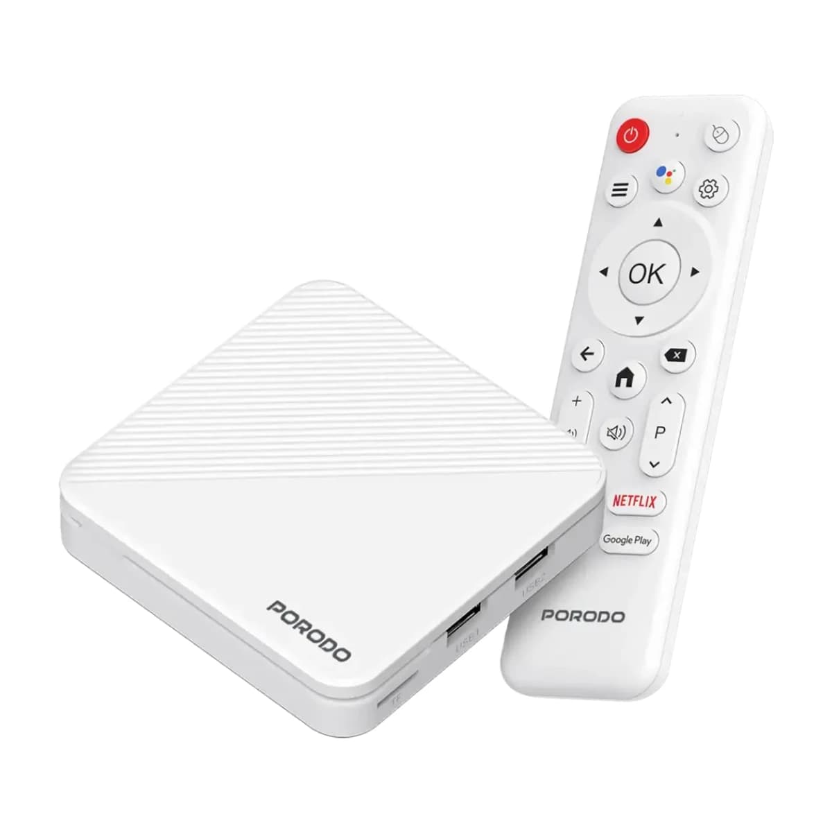 Porodo EcoBox Android TV Box with 4K Ultra HD Streaming - White - High Resolution View 1 | Elmougi Store UAE