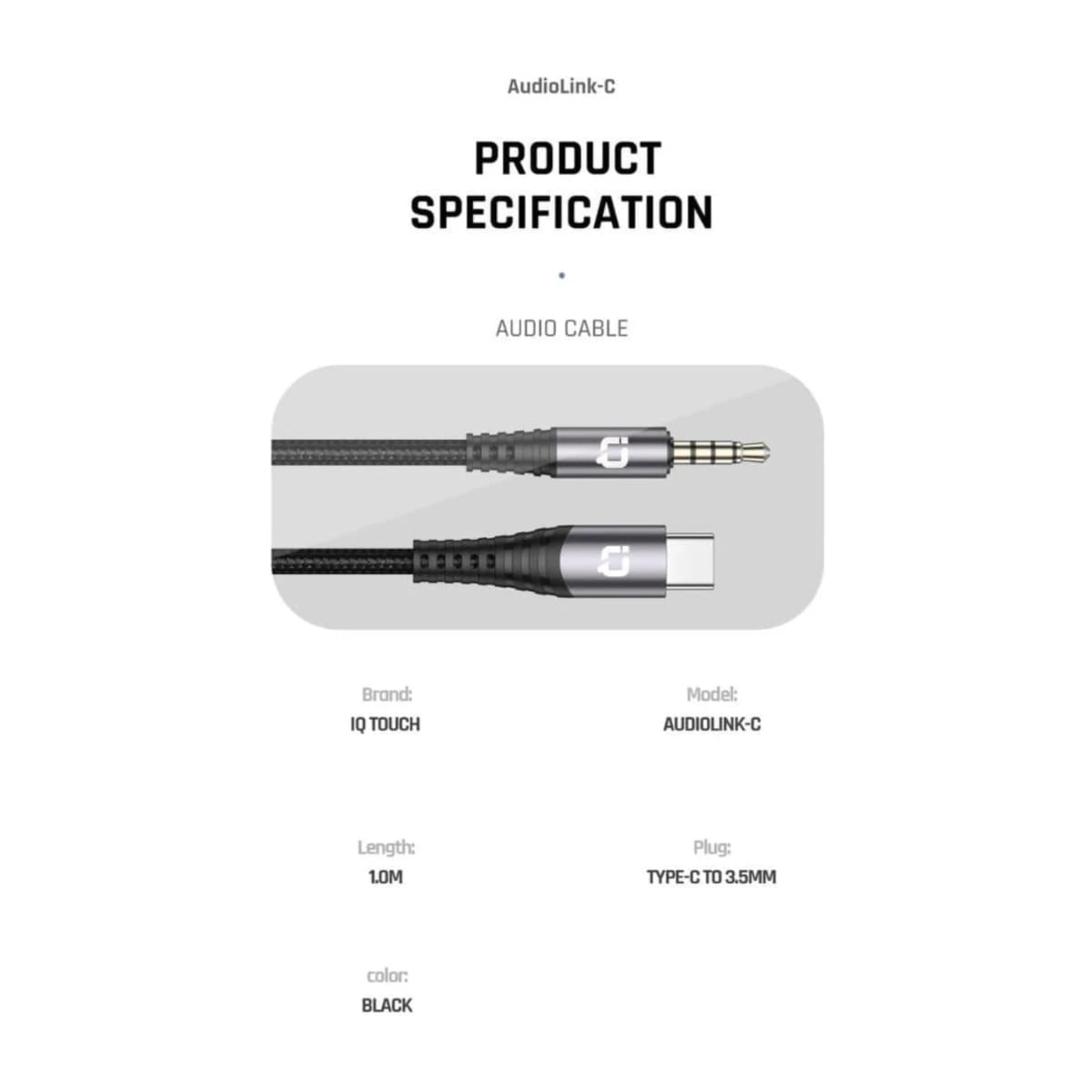 IQ Touch USB-C to 3.5mm Nylon Braided Audio Cable - 1 Meter - High Resolution View 3 | Elmougi Store UAE