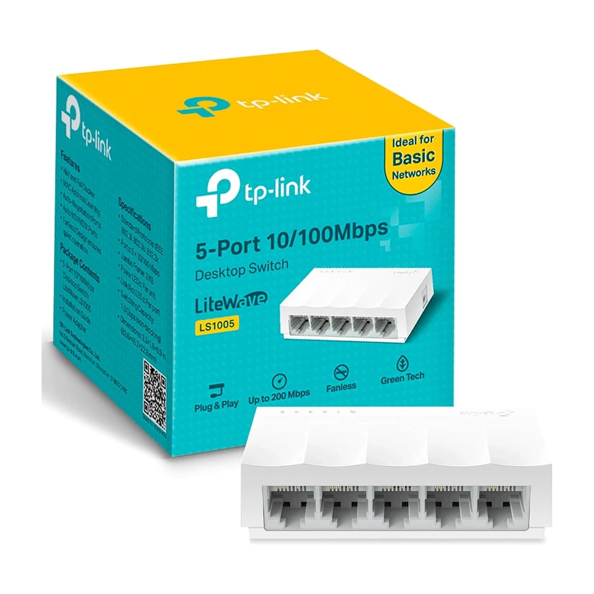 TP-Link LS1005, Unmanaged Fast Ethernet Switch, 5 x 10/100Mbps Ports, Desktop Design, Plug and Play - High Resolution View 1 | Elmougi Store UAE