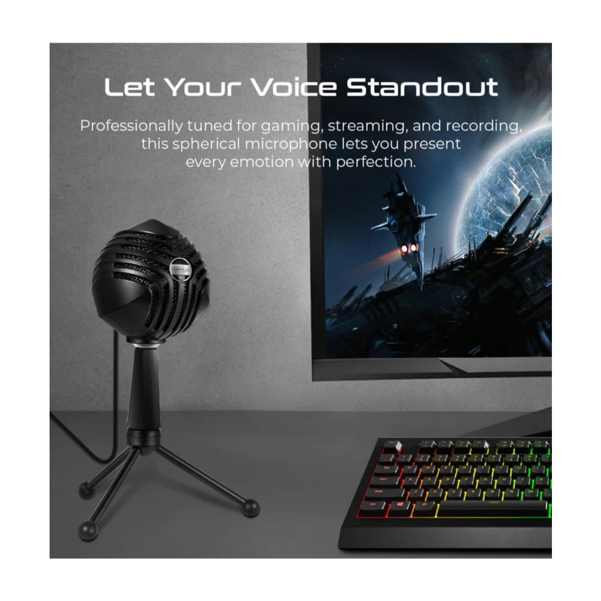 Vertux Sphere USB Condenser Microphone with LED Light - High Resolution View 4 | Elmougi Store UAE
