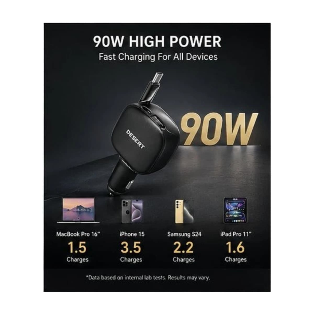 Desert DS-3108 90W Car Charger with Retractable Cable, USB-A & USB-C PD - High Resolution View 2 | Elmougi Store UAE